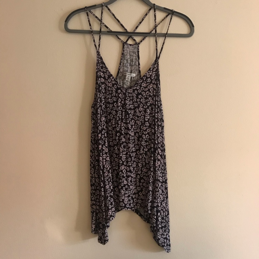 FINAL PRICE! American Eagle Floral Black and Purple Tank Top